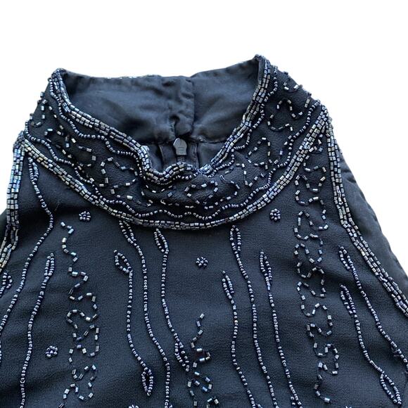 VINTAGE CHADWICKS Halter Womens Sz Large Black Beaded Cocktail Glam Holiday - Picture 3 of 6